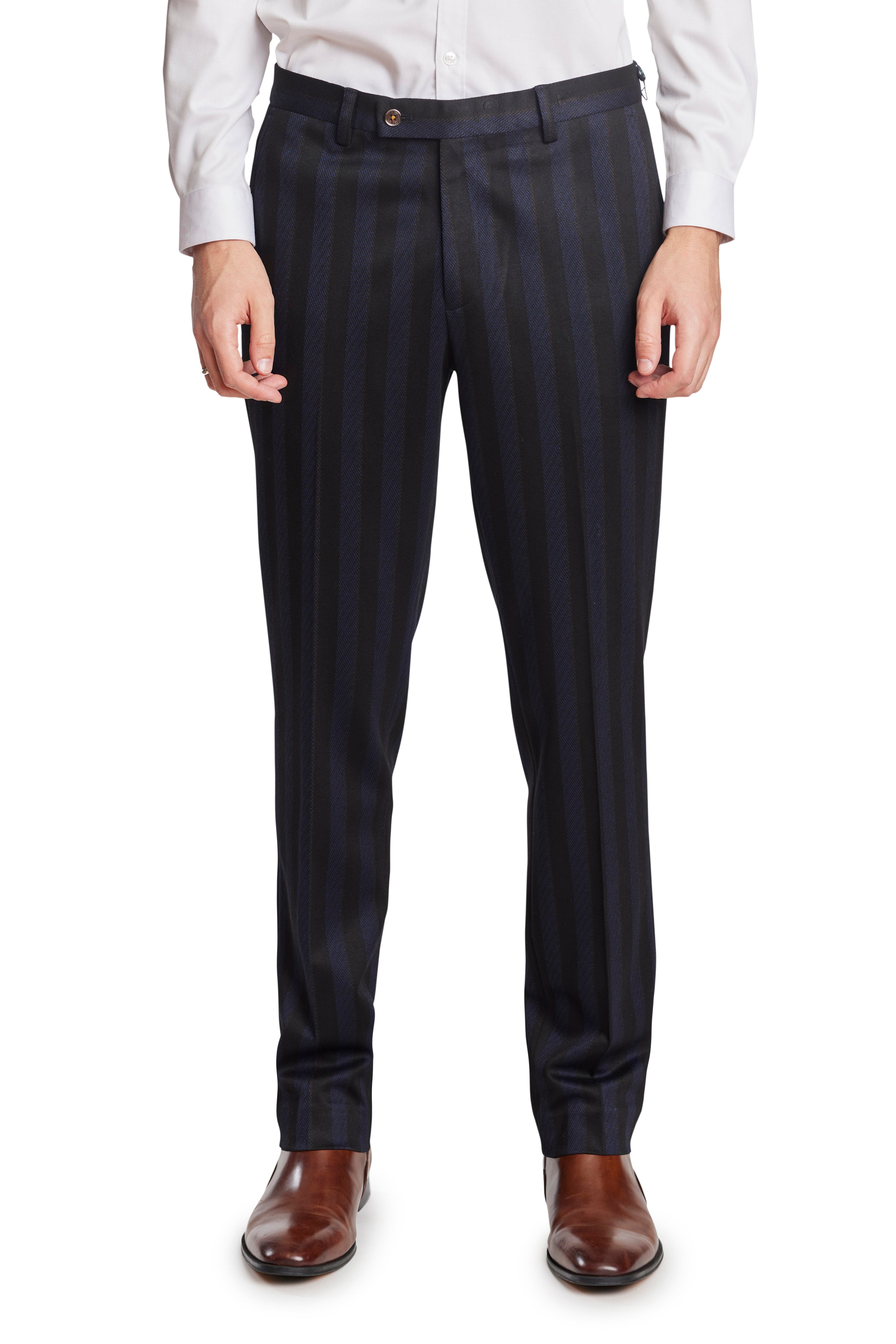 Buy Men Black Stripe Regular Fit Trousers Online - 703126 | Van Heusen